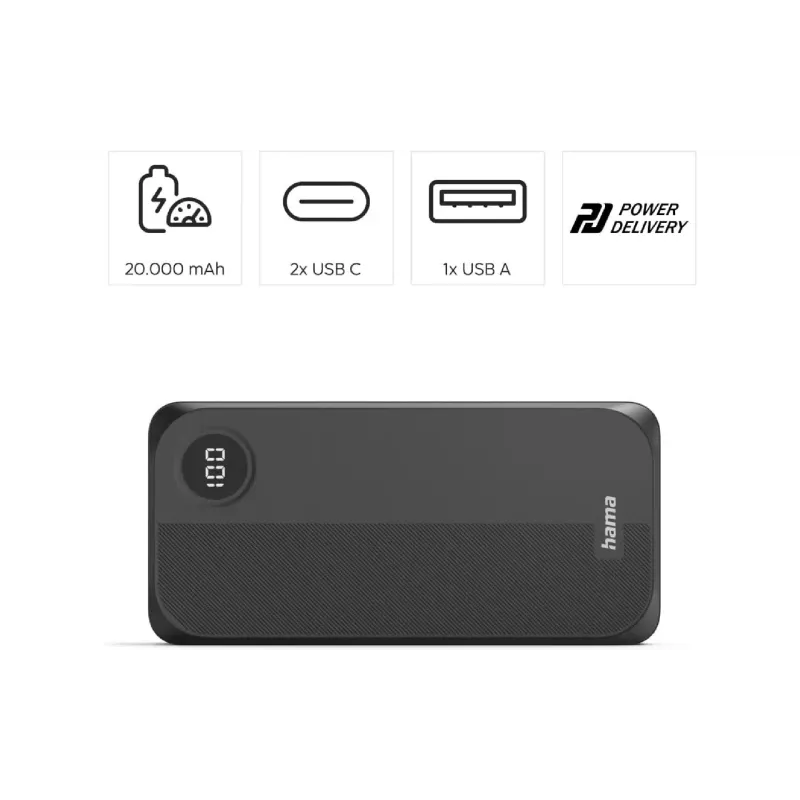 Powerbank Hama 20000 mAh, Black (00201755)