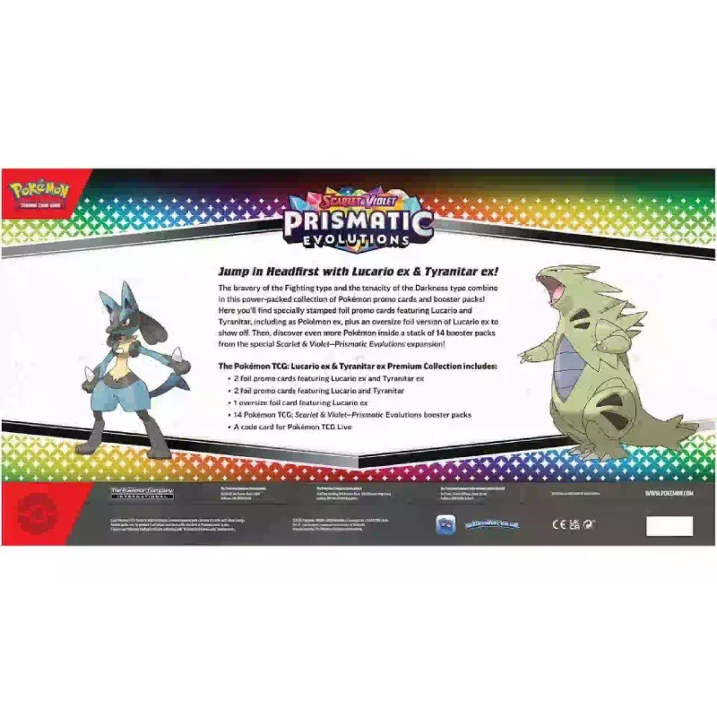 Покемон Pokemon TCG Scarlet & Violet Prismatic Evolutions Lucario Ex & Tyranitar Ex Premium Collection Box (196214130029)