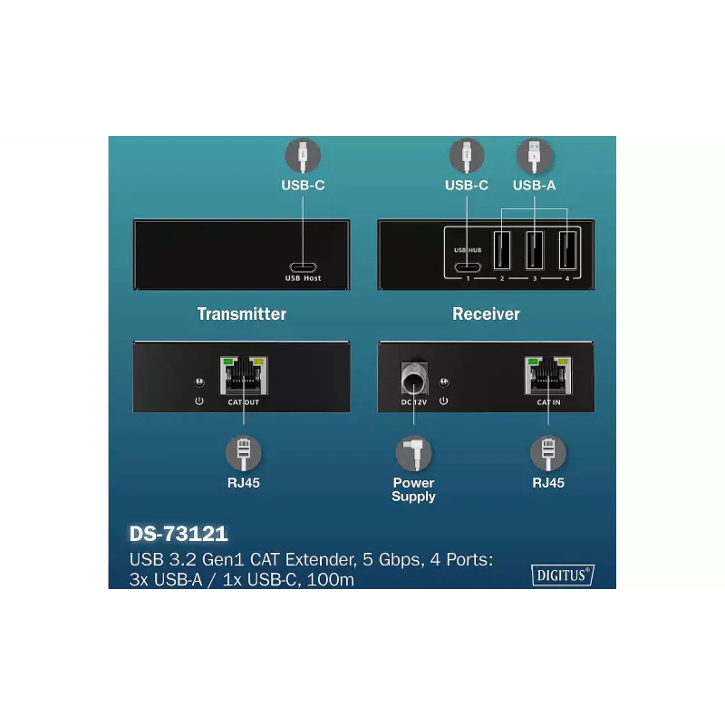 Подовжувач Digitus  Black (DA-73121)