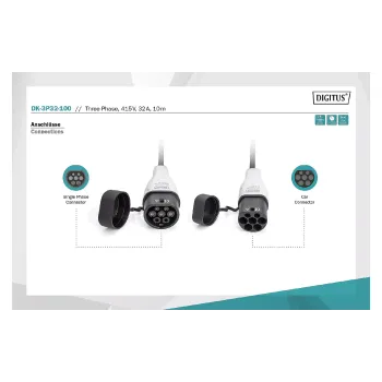 Cable de carga para vehículos eléctricos Digitus Type 2 - Type 2 (DK-3P32-100)