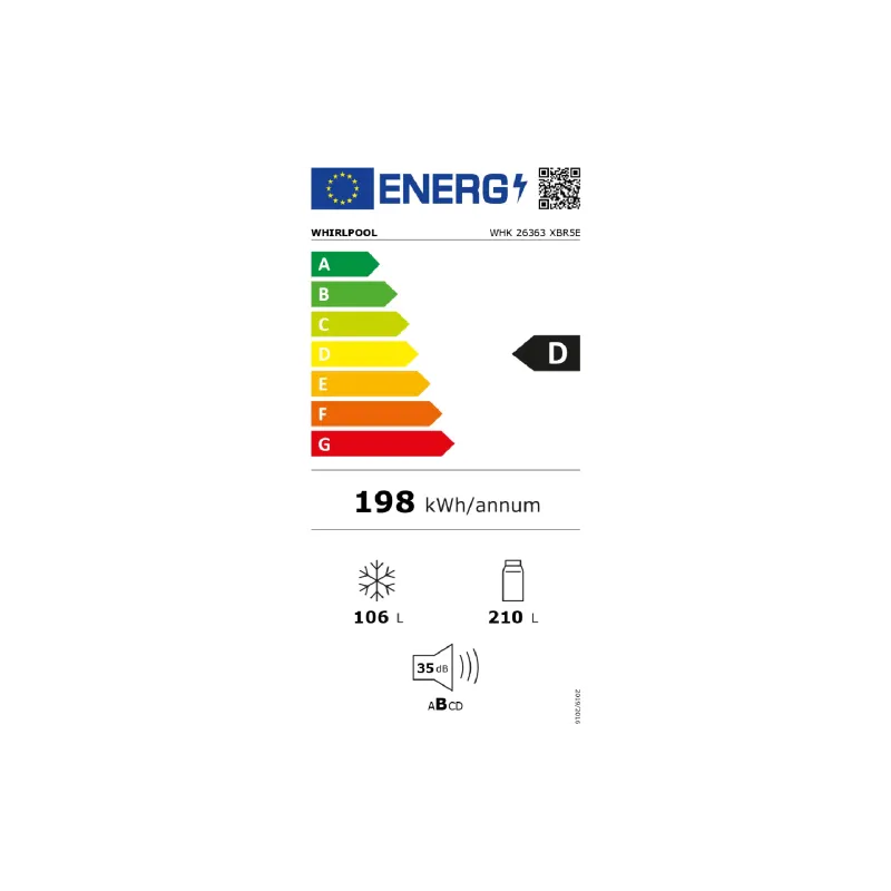 Холодильник Whirlpool (WHK26363XBR5E), 210/104 л, Grey
