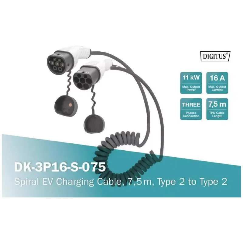 Кабель для заряджання електромобіля Digitus Type 2 - Type 2 (DK-3P16-S-075)