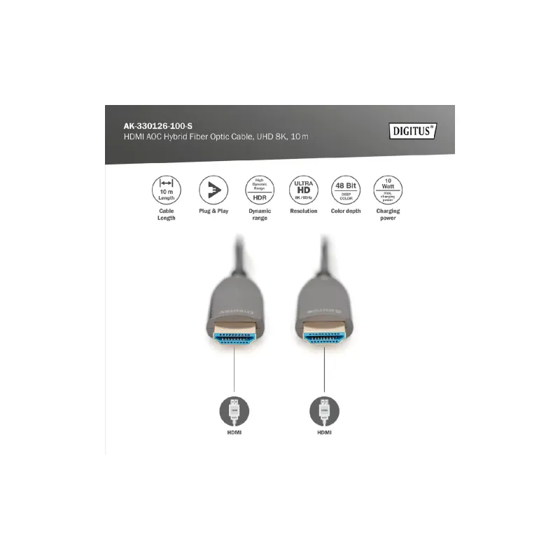 Кабель Digitus HDMI (M/M) (AK-330126-100-S), 10 м, Black