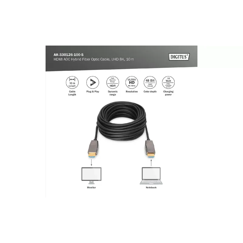 Кабель Digitus HDMI (M/M) (AK-330126-100-S), 10 м, Black