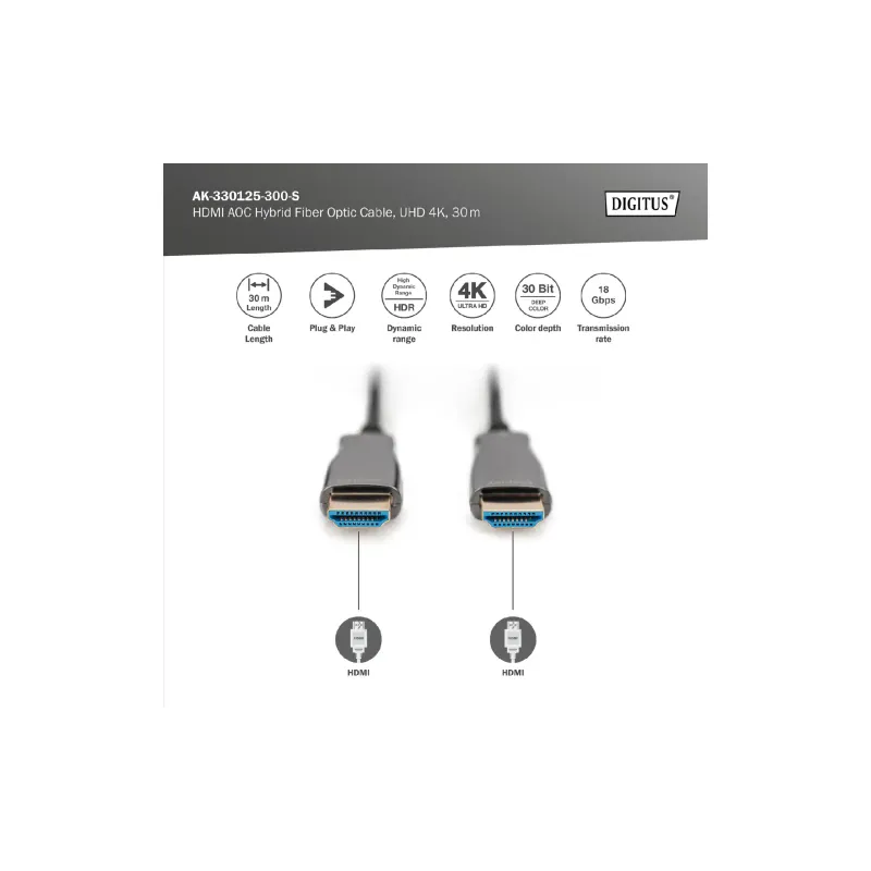 Кабел Digitus HDMI, Black (AK-330125-300-S)