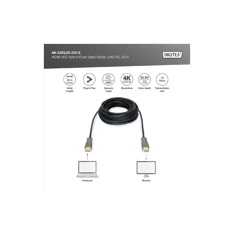Кабел Digitus HDMI, Black (AK-330125-300-S)