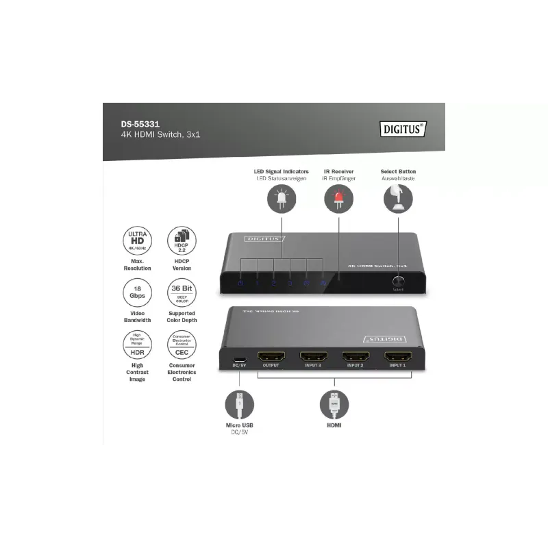 Comutador de vídeo Digitus (DS-55331)