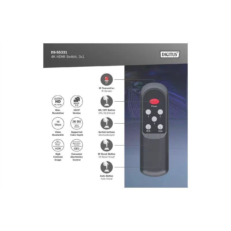 Comutador de vídeo Digitus (DS-55331)