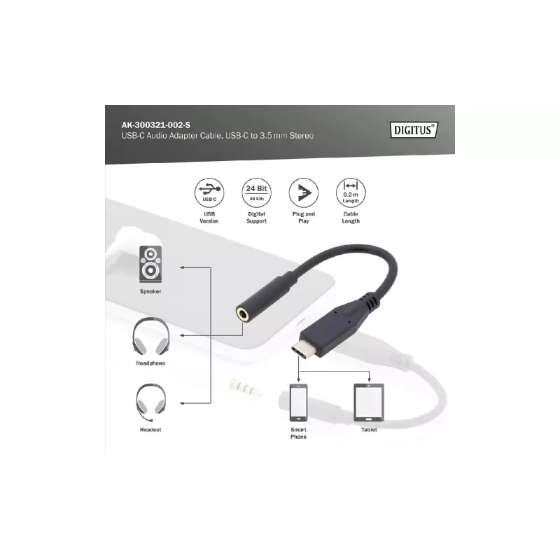 محول Digitus USB-C - 3.5 мм (AK-300321-002-S)
