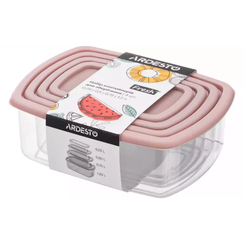 مجموعة من حاويات تخزين الطعام Ardesto Fresh, Pink (AR1312P)
