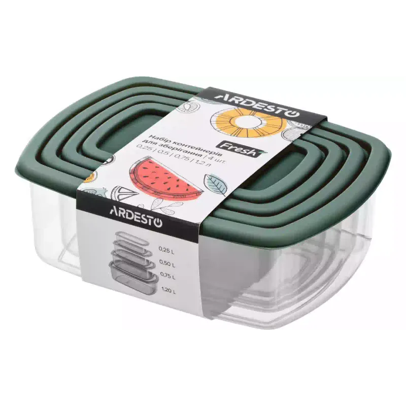 Комплект контейнери за съхранение на храна Ardesto Fresh, Green (AR1312G)