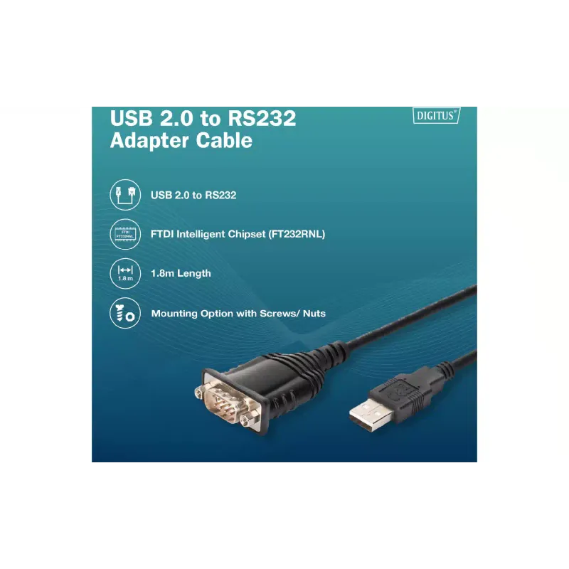 Adapter Digitus USB 2.0 - RS232 M/M (DA-70172)