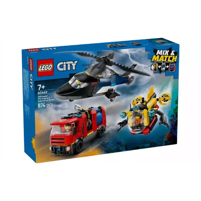 Κατασκευαστής LEGO City Helicopter, Fire Truck & Submarine Remix (60462)