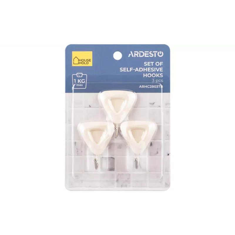 Гачок самоклеючий Ardesto Трикутник (ARHC2803TB), пластік, 3 шт, Beige