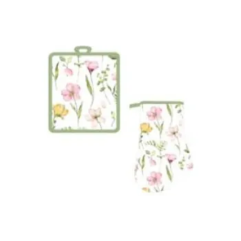 Um conjunto de pegadores de panela de cozinha Ardesto Spring flowers, White (ART14FL)