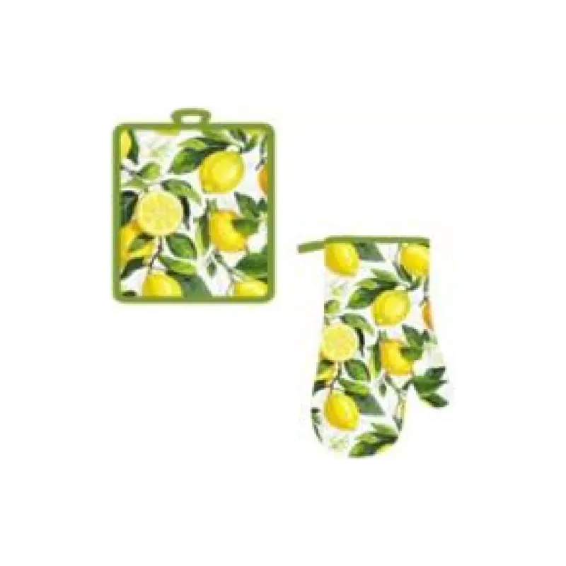Um conjunto de pegadores de panela de cozinha Ardesto Sicilian lemons, Green (ART14LM)