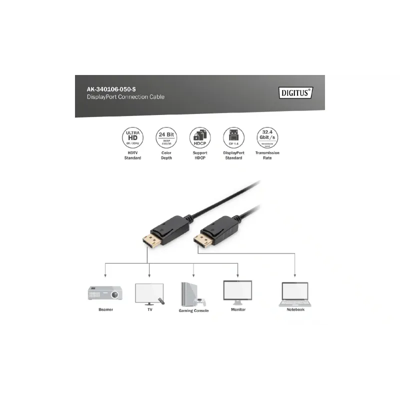 كابل Digitus, Black (AK-340100-050-S)