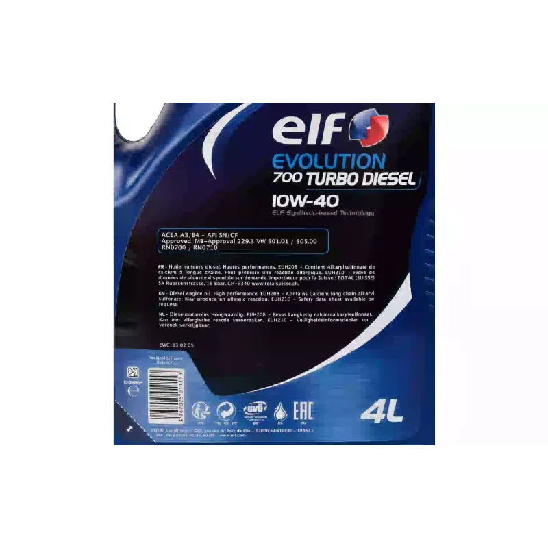 Масло моторное Elf Evolution 700 Turbo Diesel 10W-40, 4 л (ELF12-4TD)
