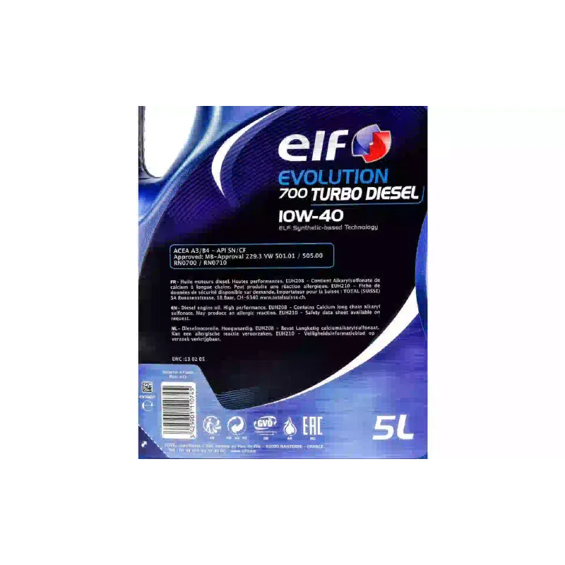 Óleo de motor Elf Evolution 700 Turbo Diesel 10W-40 (ELF12-5TD)