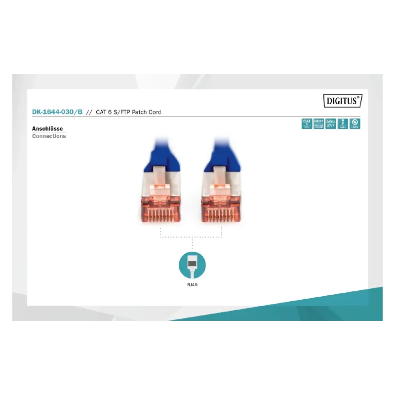 Пач кабел Digitus, Blue (DK-1644-030/B)