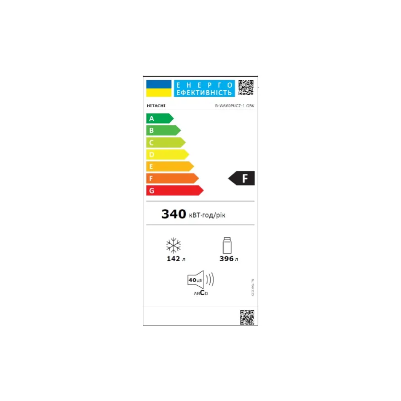 Холодильник Hitachi (R-W660PUC7-1GBK), 396/142 л, Black