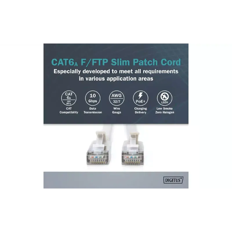Пач кабел Digitus Cat 6A F-FTP Sliim, Grey (DK-1632-A-100S)