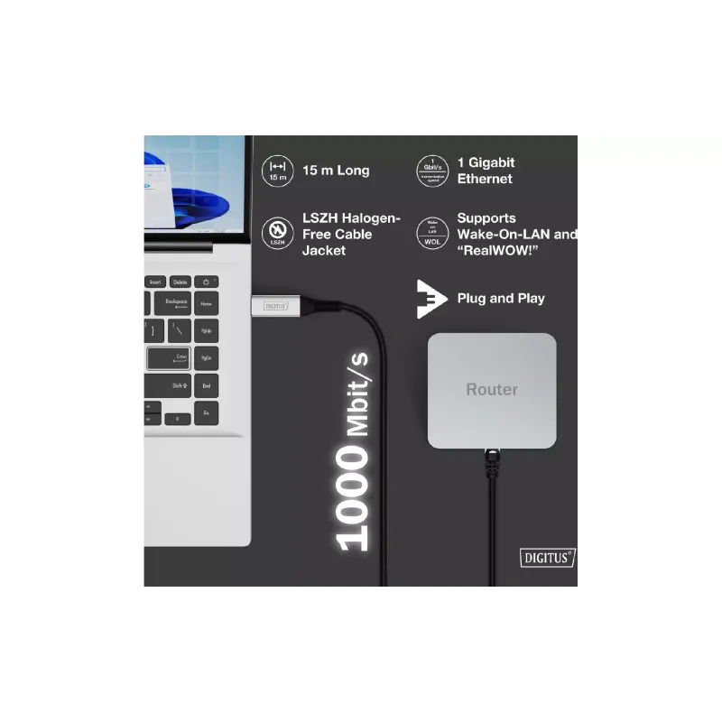كابل Digitus USB-A - RJ45 (AK-300600-150-S)