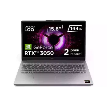 Ноутбук Lenovo LOQ 15.6" FHD 16Gb/512Gb/R5 150/RTX 3050-6/DOS Luna Grey 15ARP10E (83S000ERRA)