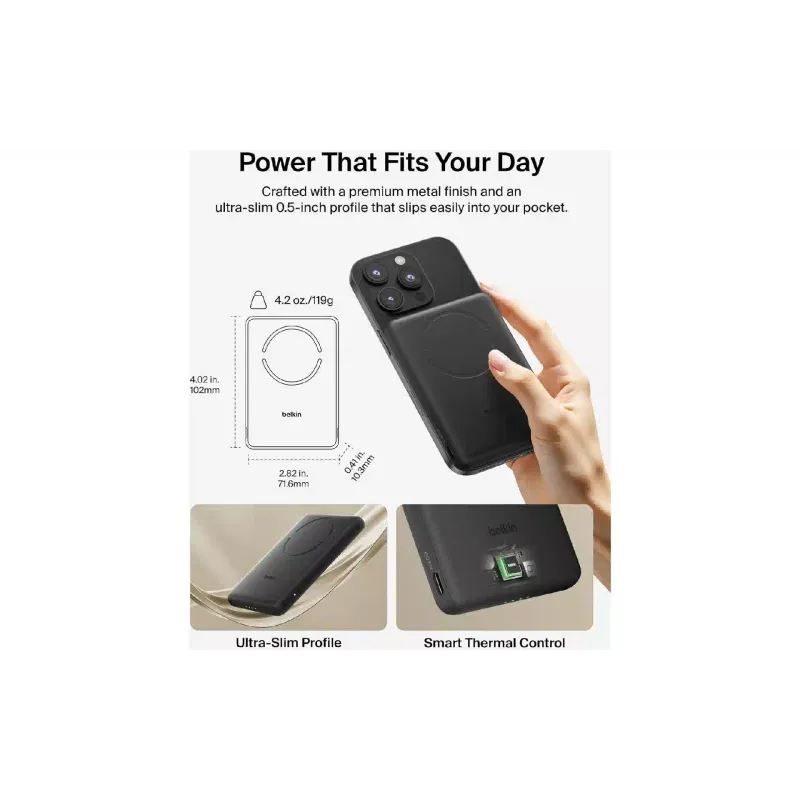 Banco de energía Belkin Slim Magnetic Wireless 5000 mAh, Black (BPD020HQBK)