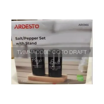 Набор для соли и перца на подставке Ardesto Midori, 8.5 см, керамика/бамбук, 3 шт (AR0965)