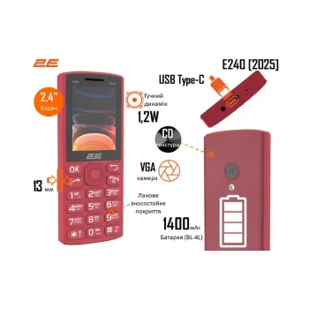 Teléfono móvil 2E E240 2025, Red (794300867219)