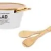 Салатниця з кришкою та приладами Ardesto Midori (AR0964), 27.6 х 12.5 см, кераміка/бамбук, 4 шт, White