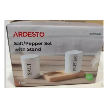 Набор для соли и перца на подставке Ardesto Midori, 7 см, керамика/бамбук, 3 шт (AR0966)
