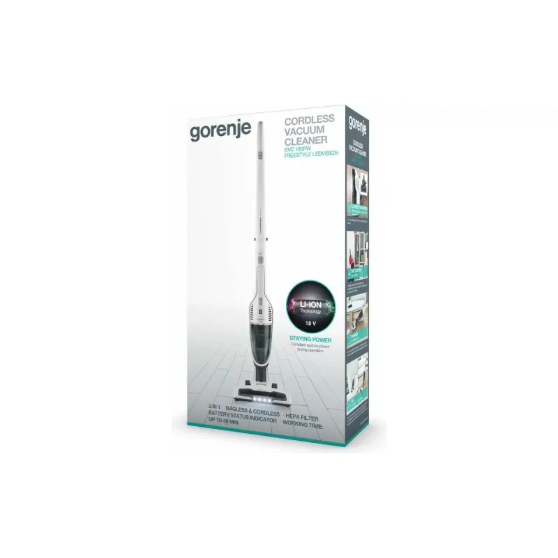 مكنسة كهربائية لاسلكية Gorenje, White (SVC180FW)
