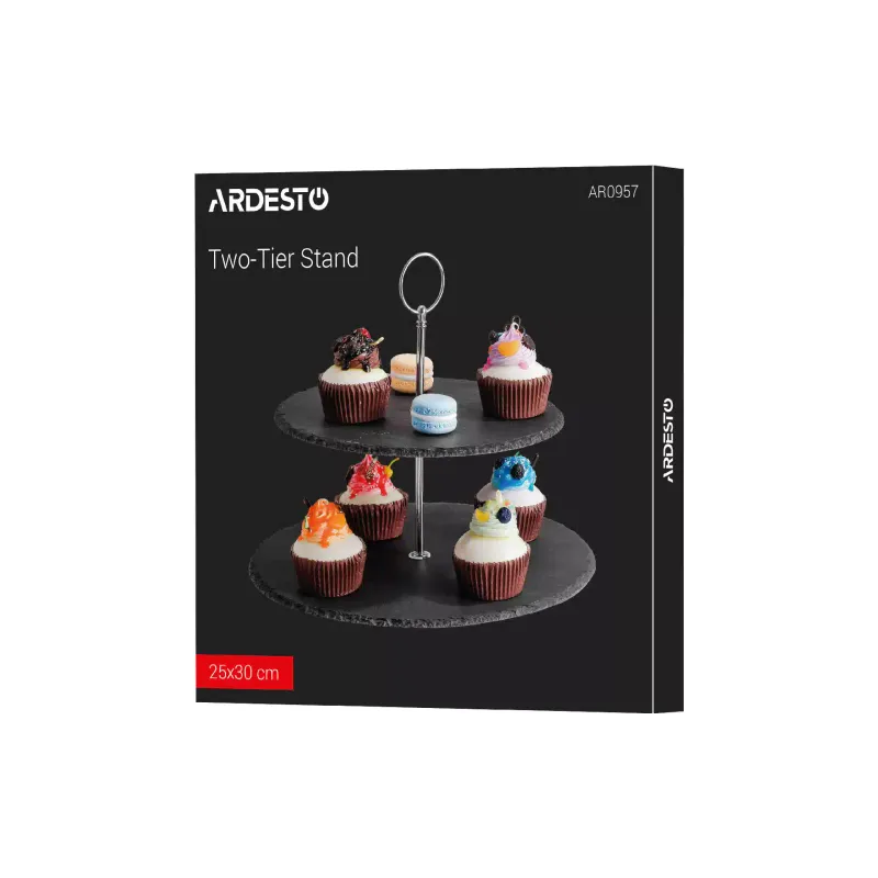 Блюдо 2-х ярусное Ardesto, 25 см, сланец/нерж.сталь (AR0957)