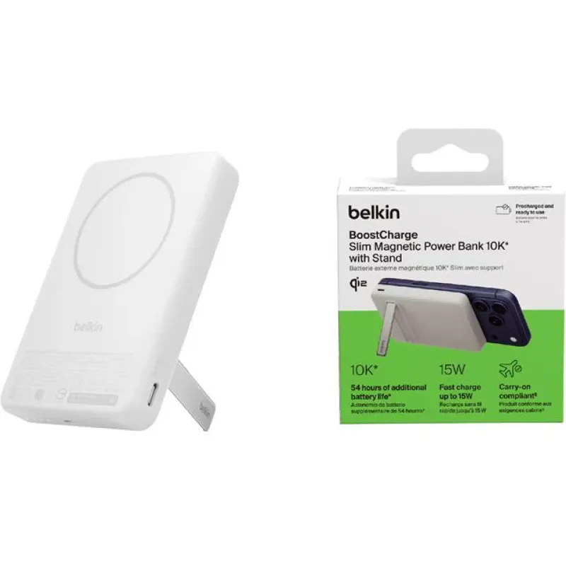 Banco de poder Belkin Qi2 Magnetic Wireless 10000 mAh, White (BPD016HQWH)