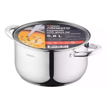 Saucepan with lid Ardesto Gemini Gourmet (AR1958GSS), 5.8 l, Stainless steel
