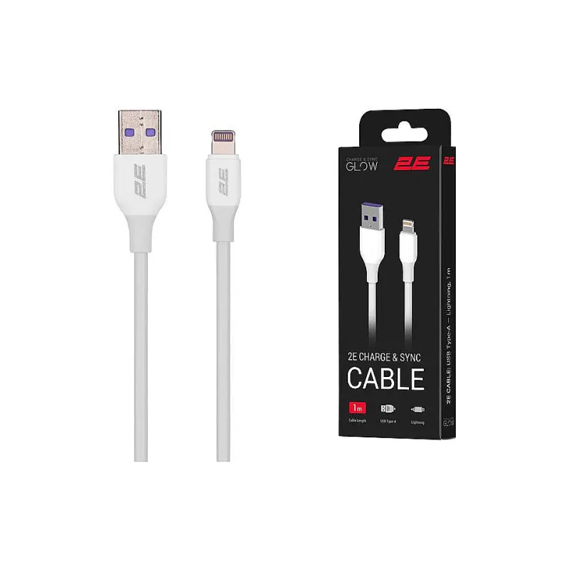 Cabo de carregamento e sincronização 2E USB-A - Lightning, White (2E-CCAL-WH)