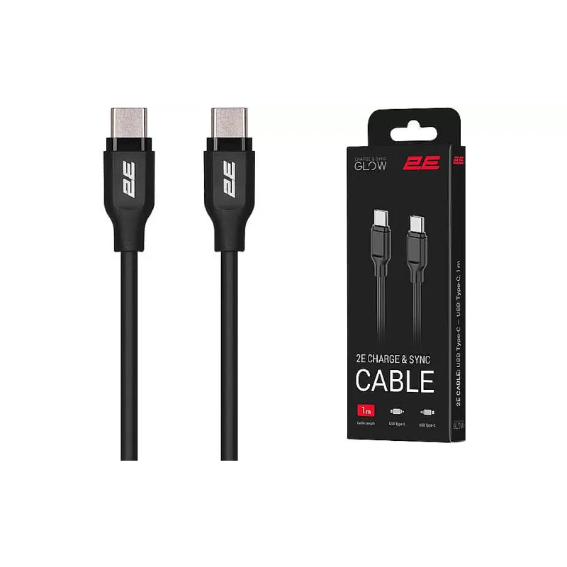 Charging and synchronization cable 2E USB-C - USB-C (2E-CCCC-BL), 60 W, Black