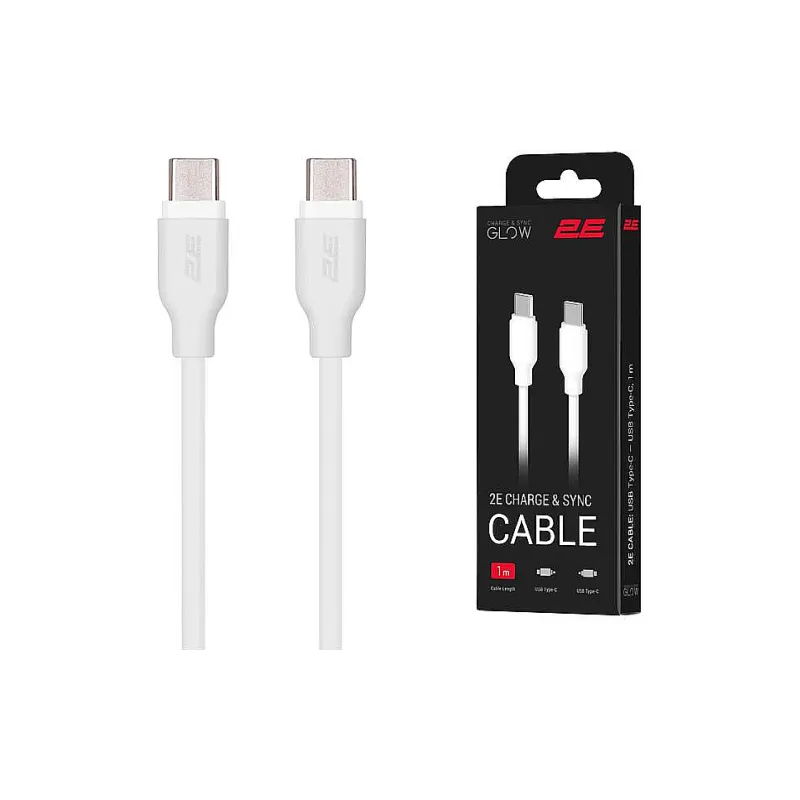Cabo de carregamento e sincronização 2E USB-C - USB-C, White (2E-CCCC-WH)