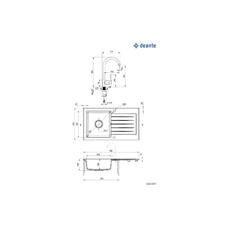 Pia de cozinha + misturador Deante (ZQZV2113)