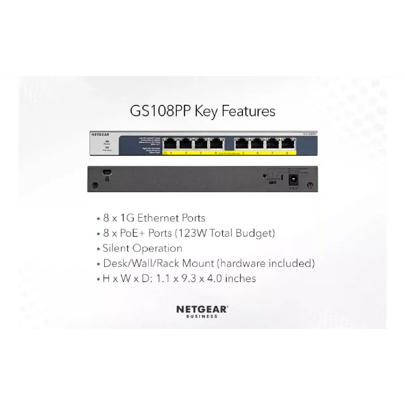 Превключвател Netgear GS108PP (GS108PP-100EUS)