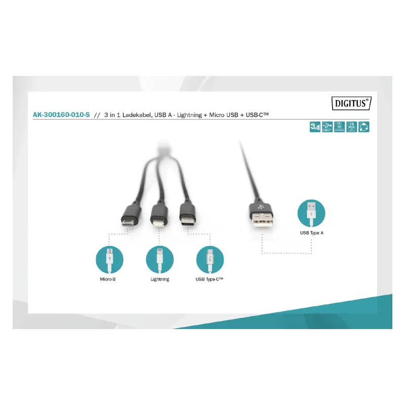 كابل Digitus, Black (AK-300160-010-S)