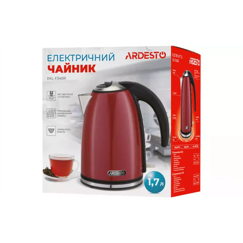 Електрочайник Ardesto (EKL-F340R), 1700 мл, Red