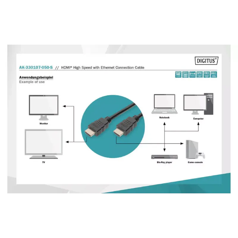Кабел Digitus, Black (AK-330107-050-S)