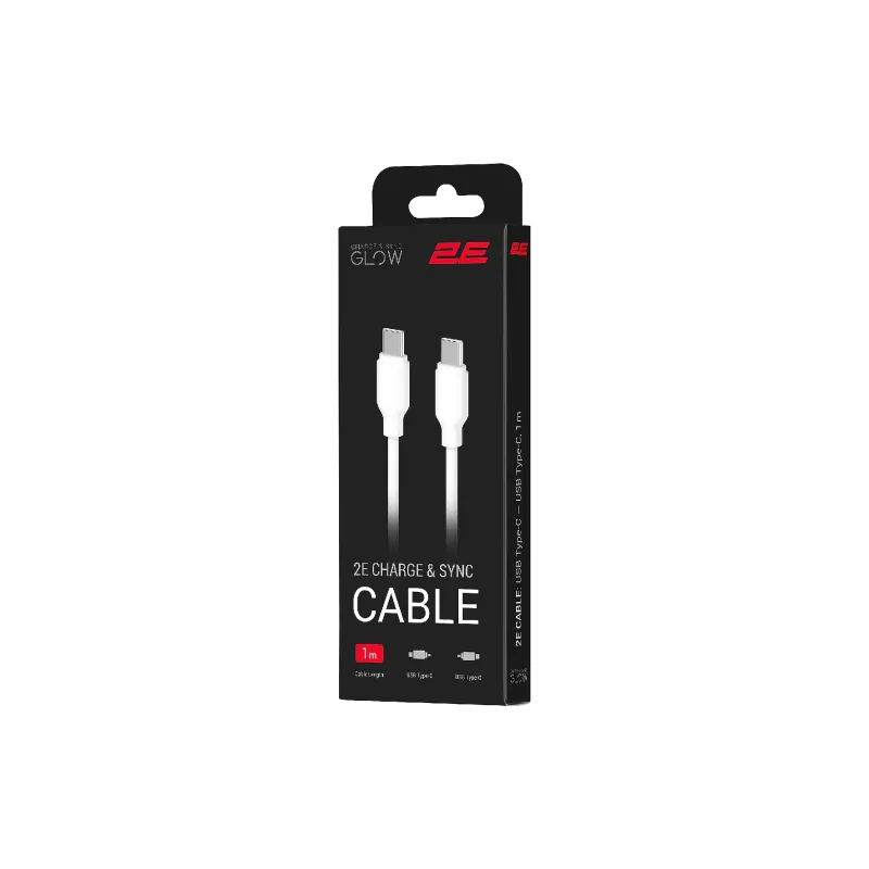 Töltő- és szinkronizáló kábel 2E USB-C - USB-C, White (2E-CCCC-WH)