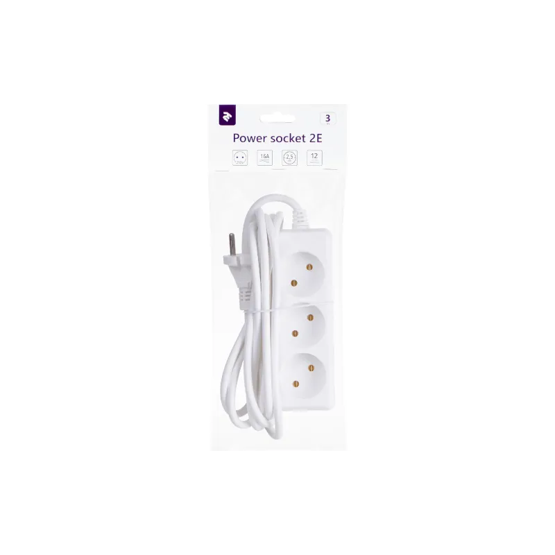 Hálózati hosszabbító kábel 2E, White (2E-U03M3)