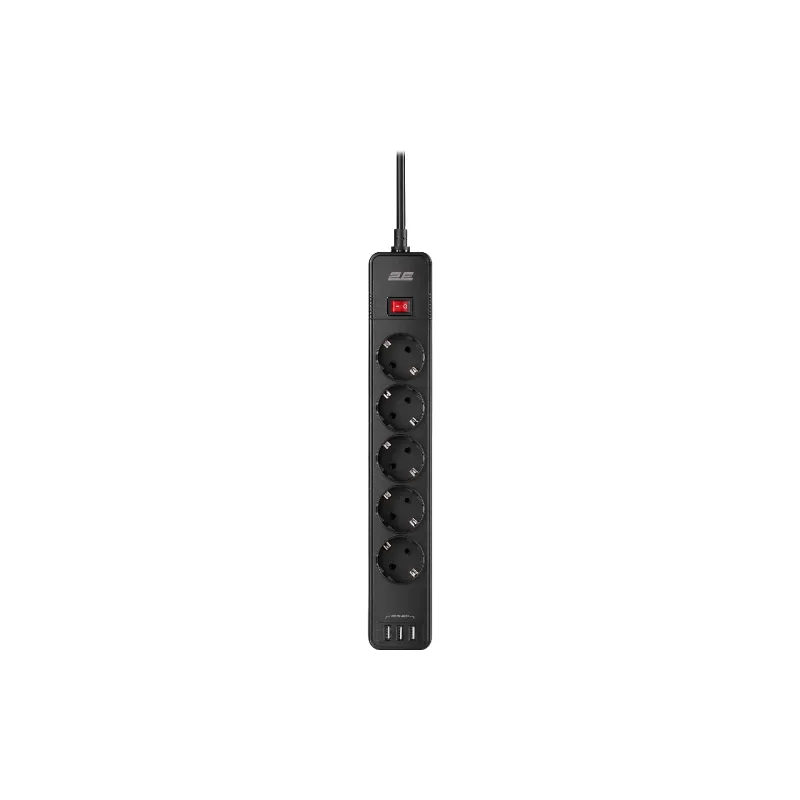 Мрежов удължителен кабел 2E, Black (2E-SP515M2USBBK)