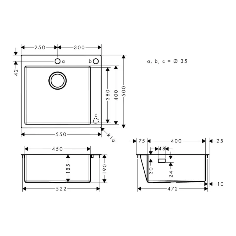 حوض المطبخ Hansgrohe, Gray (43312380)