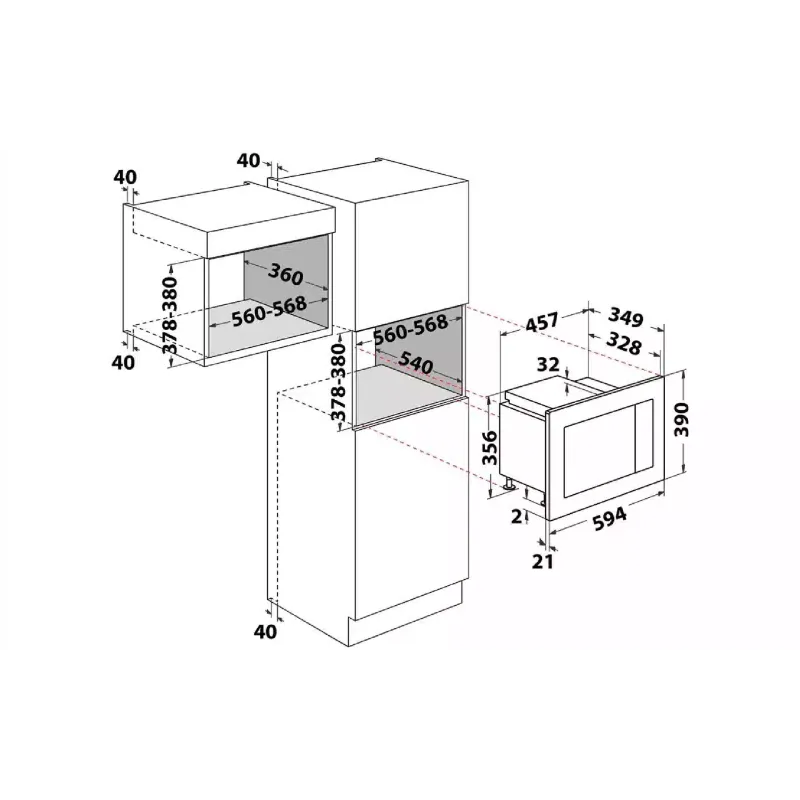 Built-in microwave oven Whirlpool (WMF200G), 20 l, 800 W, Black